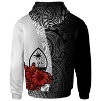 Guam Polynesian Zip up Hoodie Coat of Arm With Hibiscus White - Polynesian Pride
