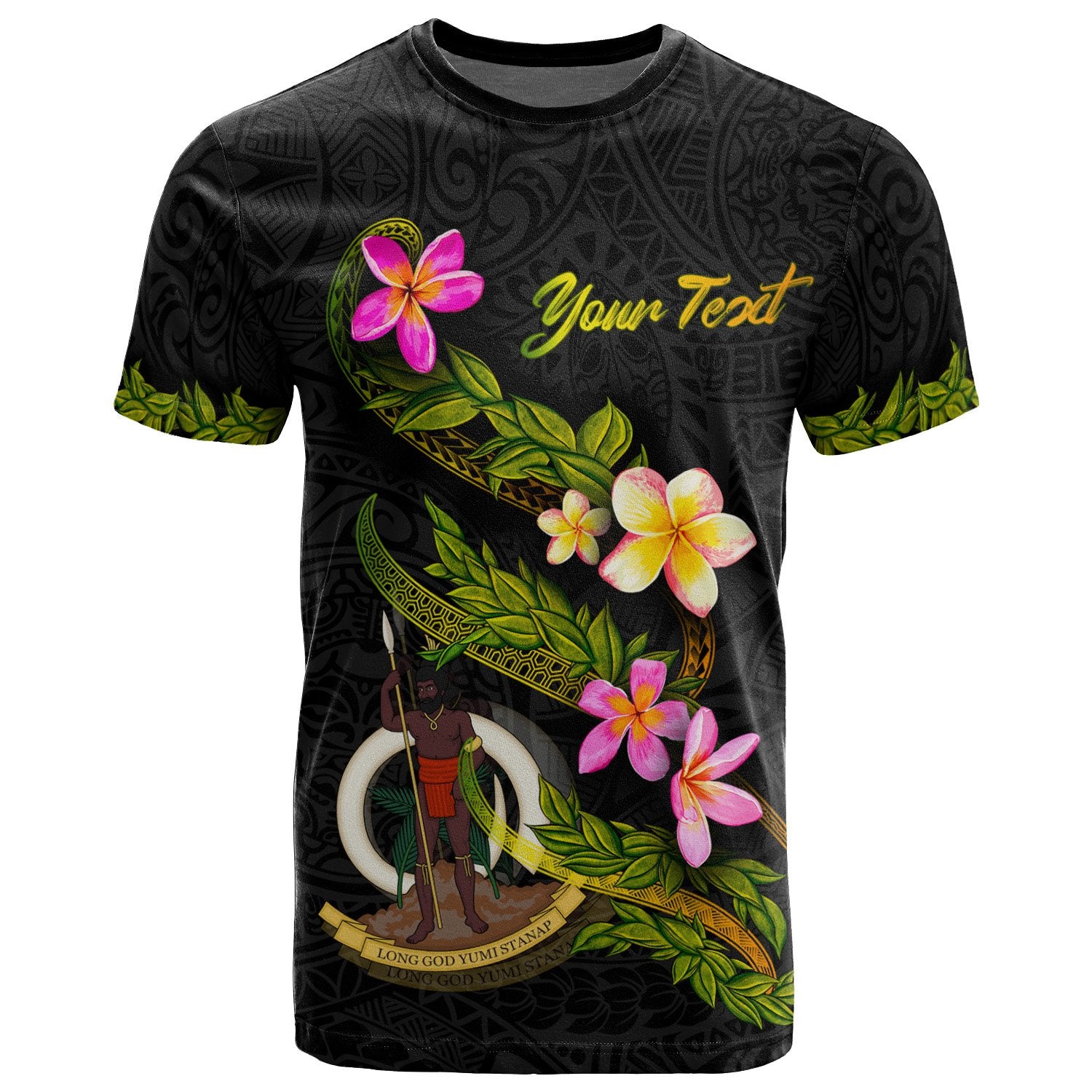 Vanuatu Polynesian Custom T Shirt Plumeria Tribal Unisex Black - Polynesian Pride