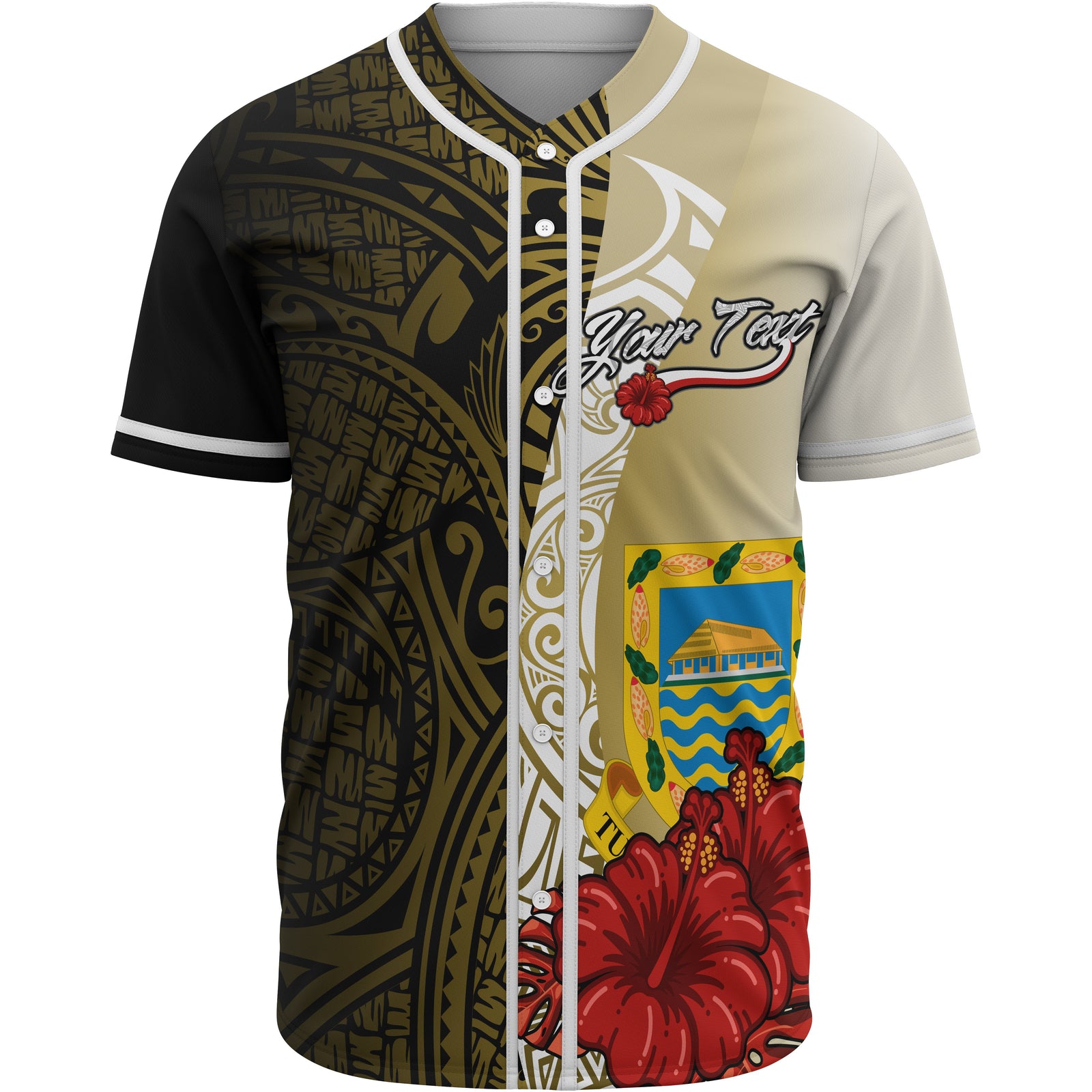 Tuvalu Polynesian Custom Personalised Baseball Shirt - Coat Of Arm With Hibiscus Gold Unisex Gold - Polynesian Pride