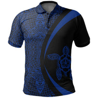 Hawaii Turtle Polynesian Polo Shirt Blue Circle Style - Polynesian Pride
