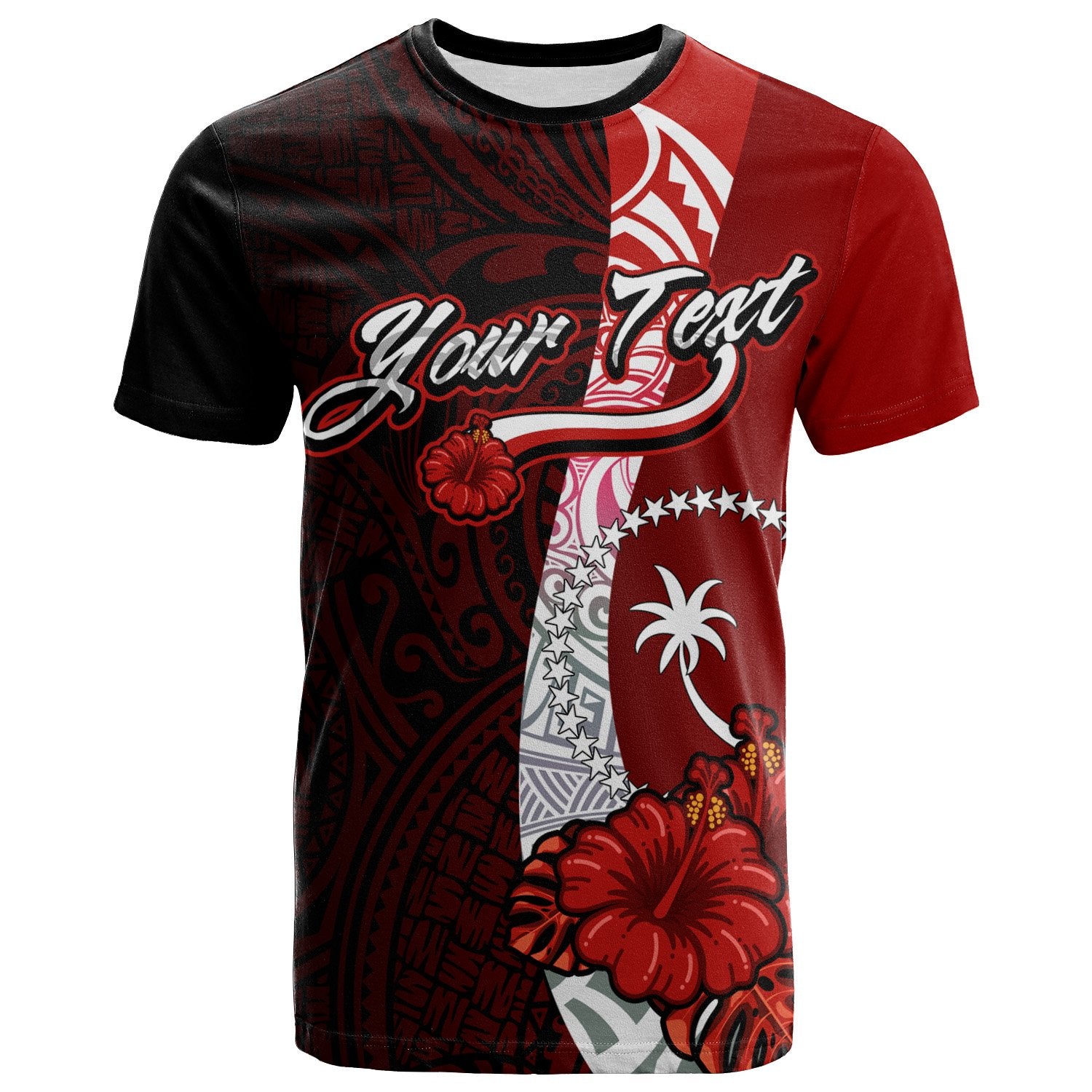 Chuuk Micronesia Custom T Shirt Coat of Arm With Hibiscus Unisex Red - Polynesian Pride