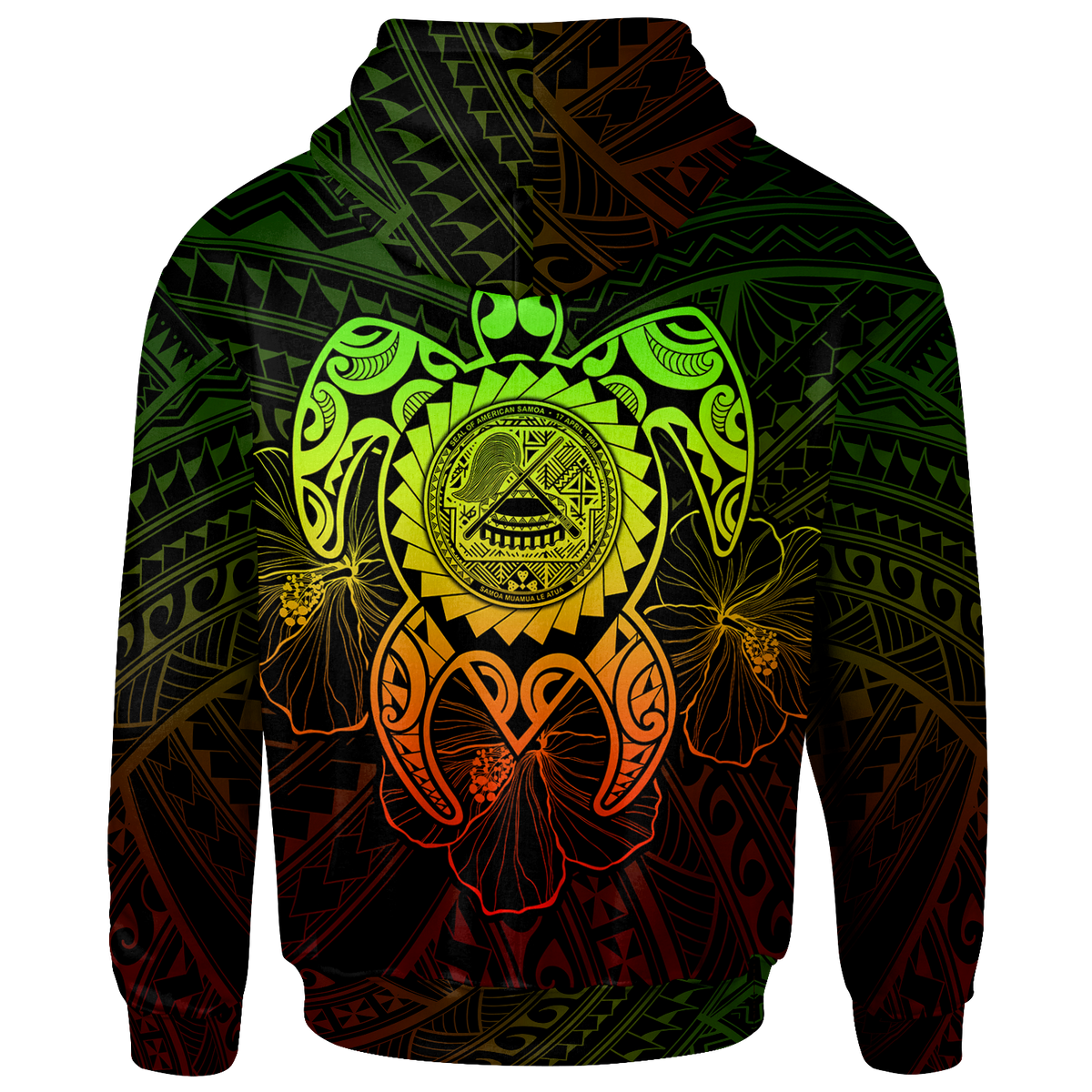 American Samoa Polynesian Zip up Hoodie Vintage Polynesian Turtle (Reggae) - Polynesian Pride
