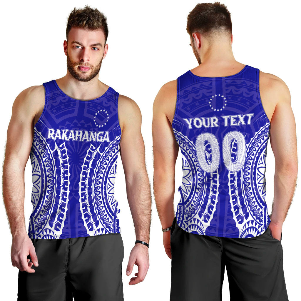 (Custom Personalised) Cook Islands Rakahanga Men Tank Top - Tribal Pattern - LT12 Blue - Polynesian Pride