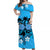 Hawaii Skull Off Shoulder Long Dress Mysterious Polynesia and Blue Flowers LT13 Women Blue - Polynesian Pride