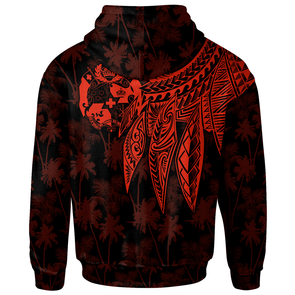 Tonga Zip up Hoodie Polynesian Wings (Red) - Polynesian Pride