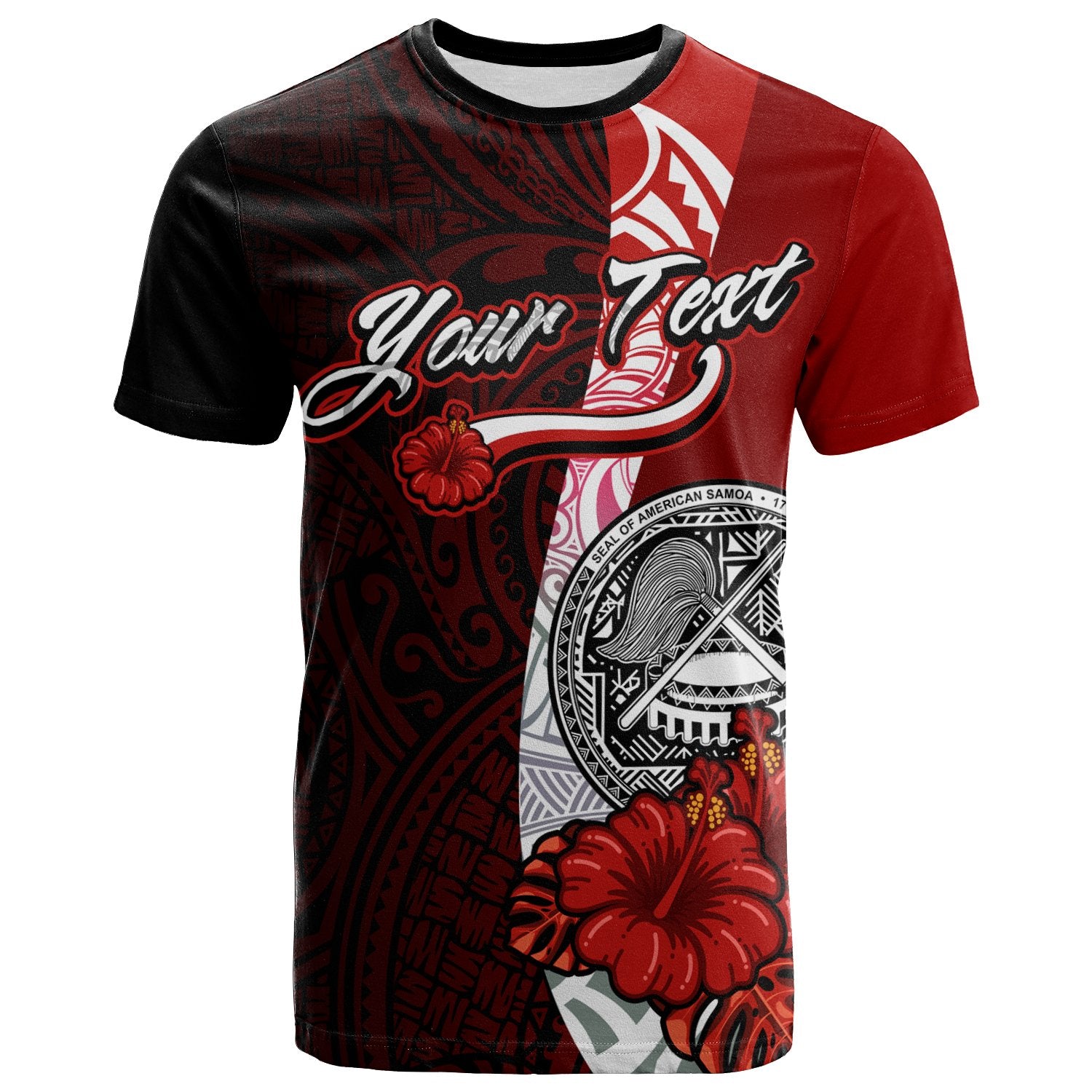 American Samoa Polynesian Custom T Shirt Arm With Hibiscus Unisex Red - Polynesian Pride