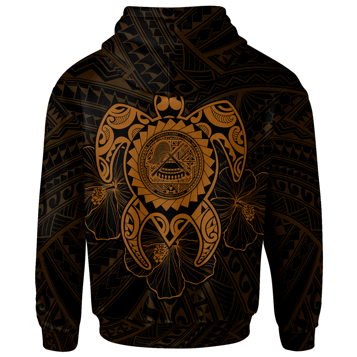 American Samoa Polynesian Hoodie Vintage Polynesian Turtle (Golden) - Polynesian Pride