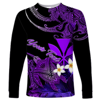(Custom Personalised) Hawaii Turtle With Plumeria Leaf Purple Long Sleeve Shirt - LT12 Unisex Black - Polynesian Pride