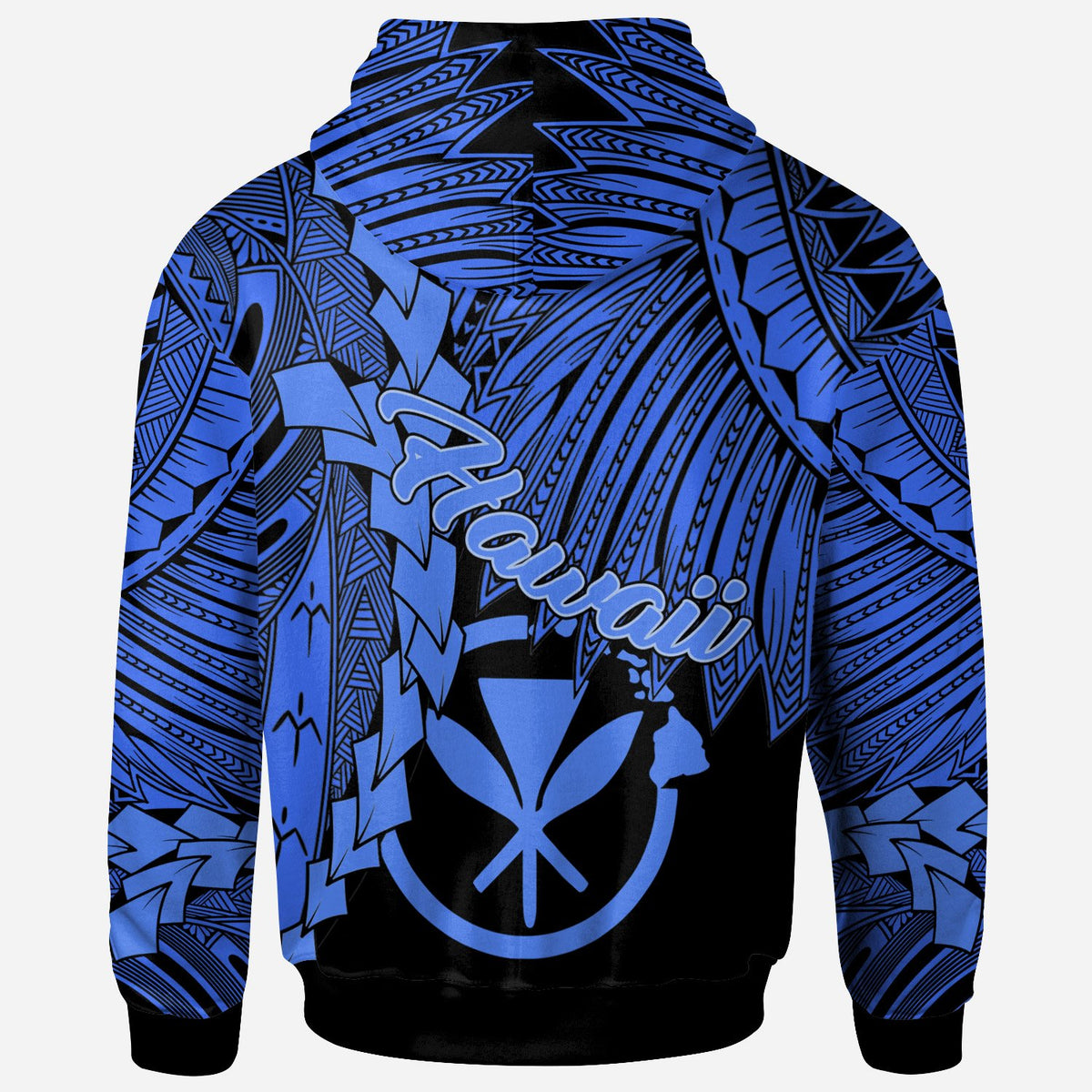 Polynesian Hawaii Zip up Hoodie Tribal Wave Tattoo Blue - Polynesian Pride