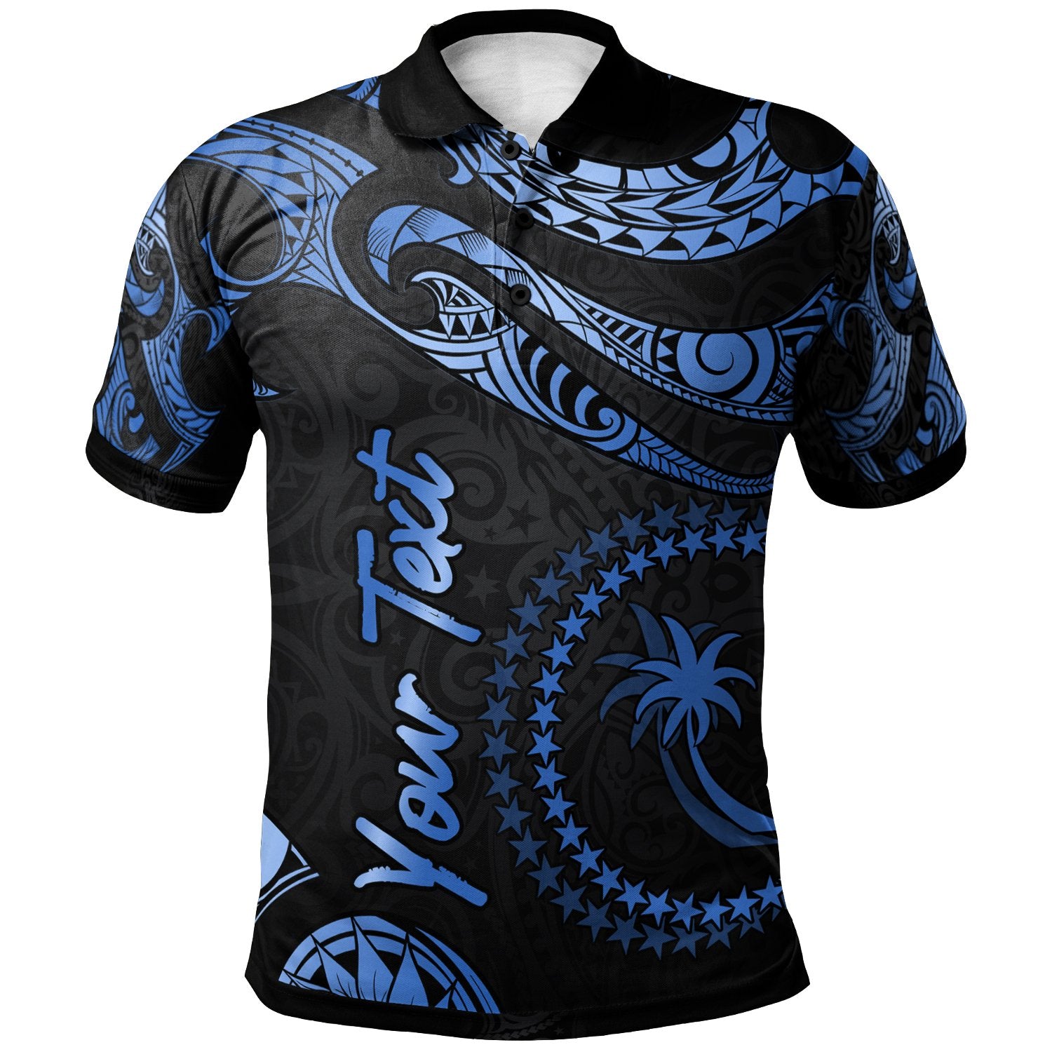 Chuuk Micronesia Custom Polo Shirt Polynesian Tattoo Blue Version Unisex Blue - Polynesian Pride