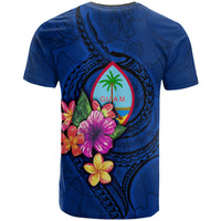 Guam Polynesian T Shirt Floral With Seal Blue - Polynesian Pride