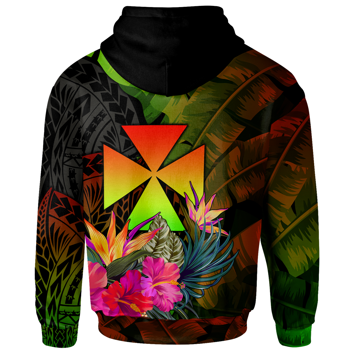 Wallis and Futuna Polynesian Zip up Hoodie Hibiscus and Banana Leaves - Polynesian Pride