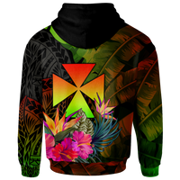 Wallis and Futuna Polynesian Zip up Hoodie Hibiscus and Banana Leaves - Polynesian Pride