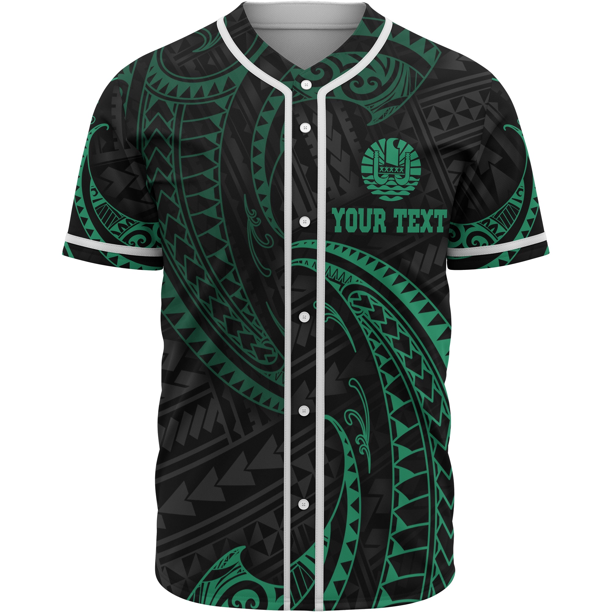 Tahiti Polynesian Custom Personalised Baseball Shirt - Green Tribal Wave Unisex Green - Polynesian Pride