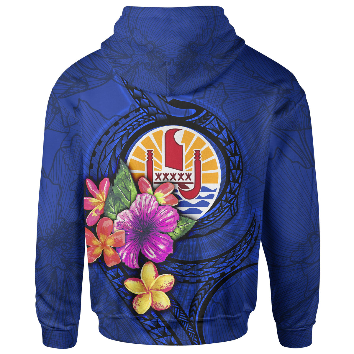 Tahiti Polynesian Zip up Hoodie Floral With Seal Blue - Polynesian Pride