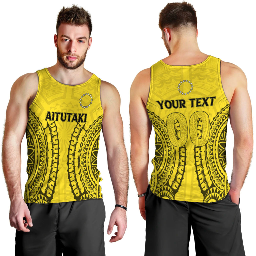 (Custom Personalised) Cook Islands Aitutaki Men Tank Top - Tribal Pattern - LT12 Yellow - Polynesian Pride