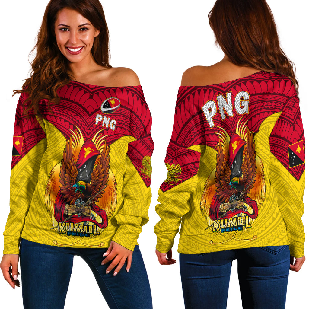 Papua New Guinea Rugby Kumul Pride Women Off Shoulder Sweater - LT2 Women YELLOW - Polynesian Pride