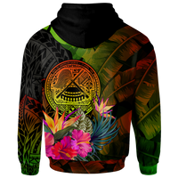 American Samoa Polynesian Custom Zip up Hoodie Hibiscus and Banana Leaves - Polynesian Pride