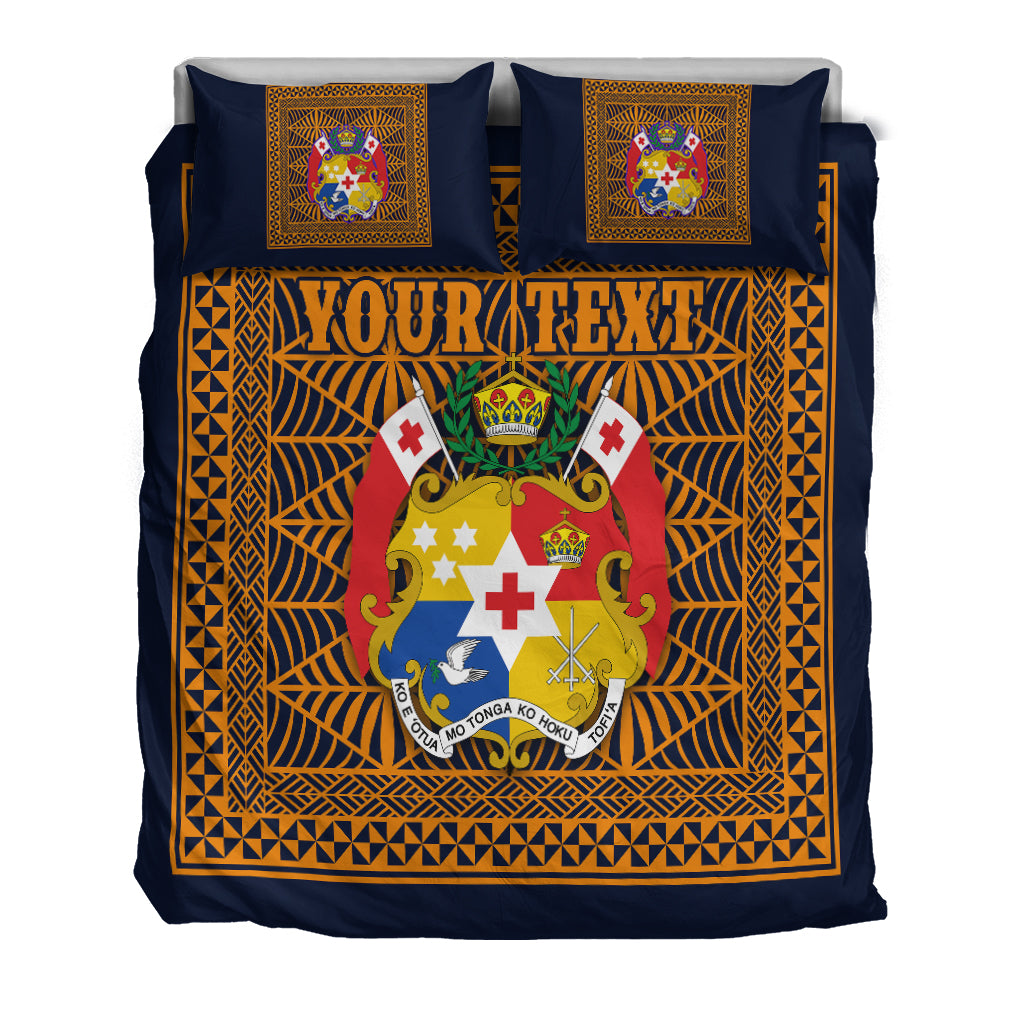 (Custom Personalised) Tonga Pattern Bedding Set Coat of Arms - Navy and Orange LT4 - Polynesian Pride