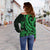 Guam Women's Off Shoulder Sweater - Green Tentacle Turtle - Polynesian Pride