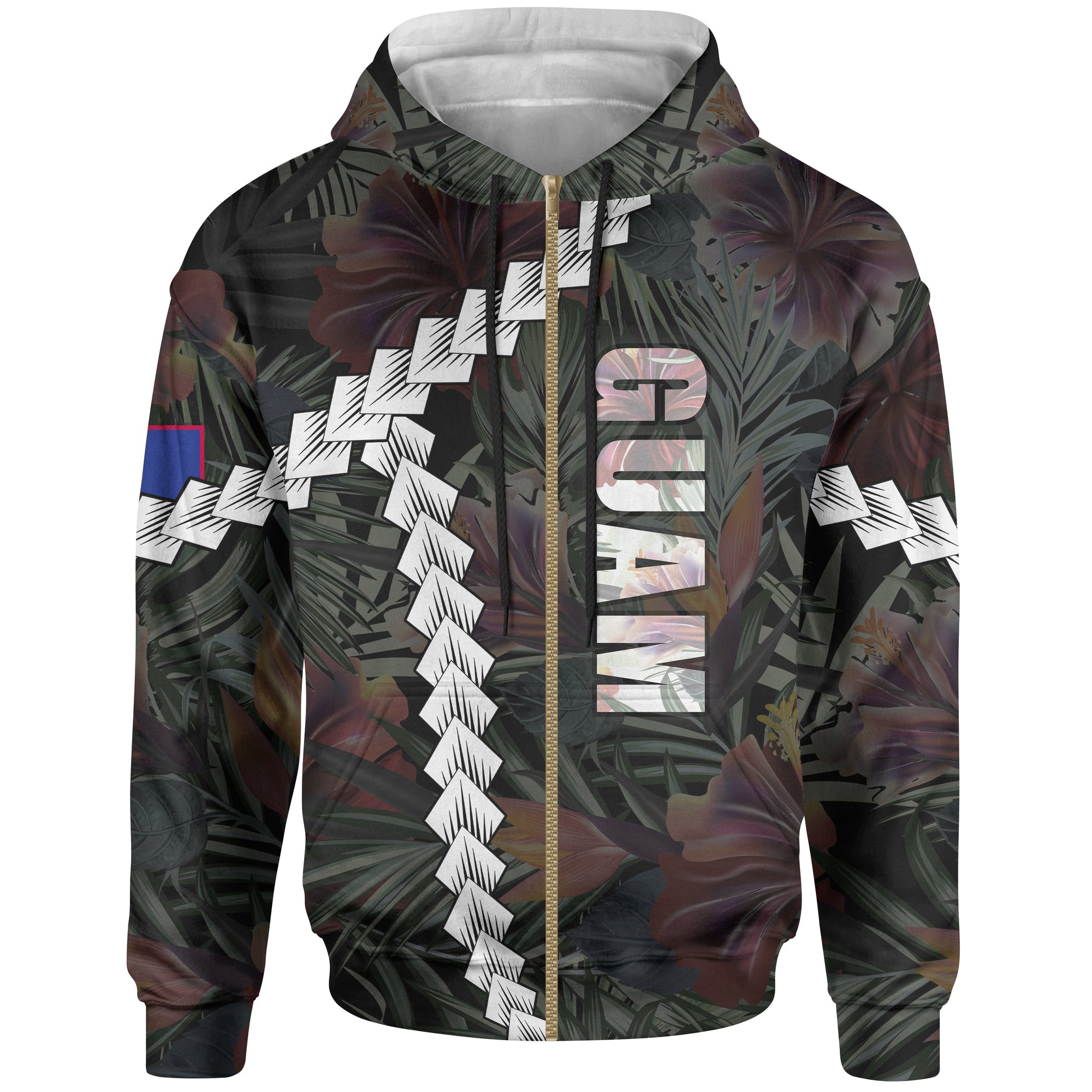 Guam Polynesian Zip up Hoodie Chain Polynesian Unisex BLACK - Polynesian Pride