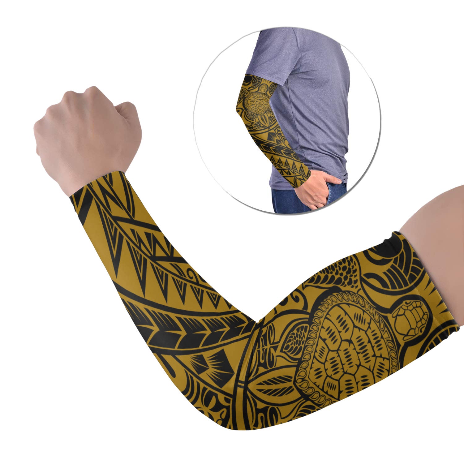 Polynesian Tribal Tattoo Arm Sleeve 43 (Set of Two) Colorful No.15 LT6 Set of 2 Gold - Polynesian Pride