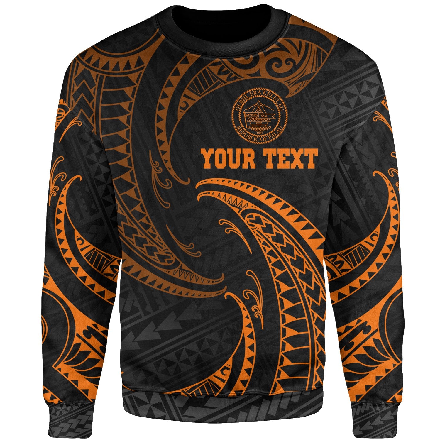 Palau Polynesian Custom Personalised Sweater - Orange Tribal Wave Unisex Orange - Polynesian Pride