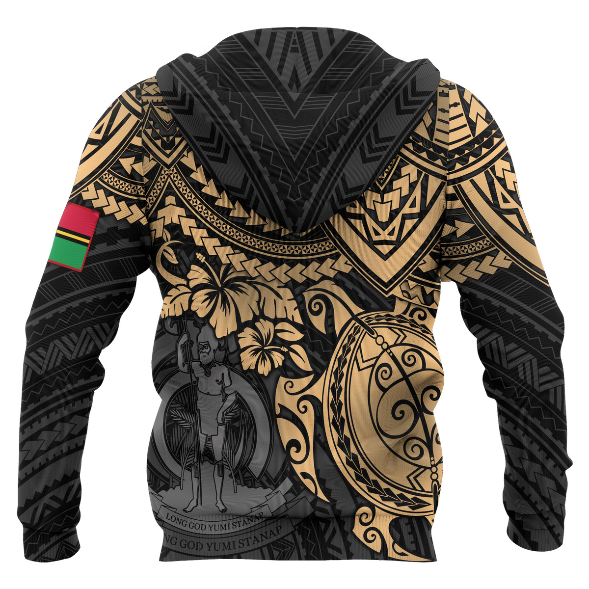 Vanuatu Polynesian Zip up Hoodie Gold Turtle - Polynesian Pride