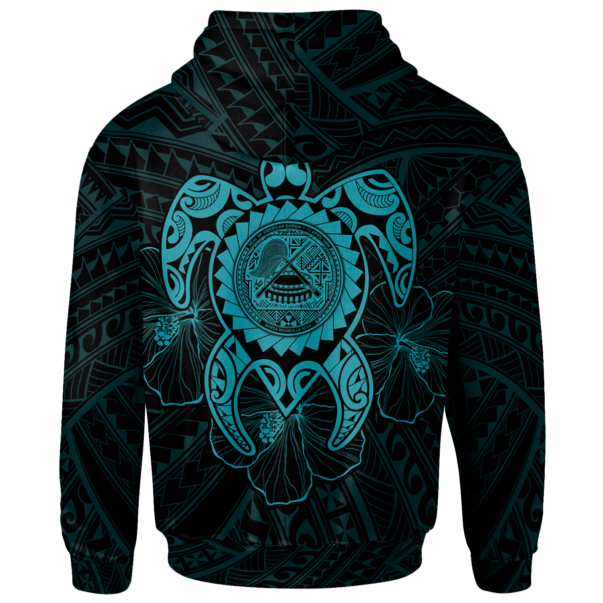 American Samoa Polynesian Custom Hoodie Vintage Polynesian Turtle (Turquoise) - Polynesian Pride