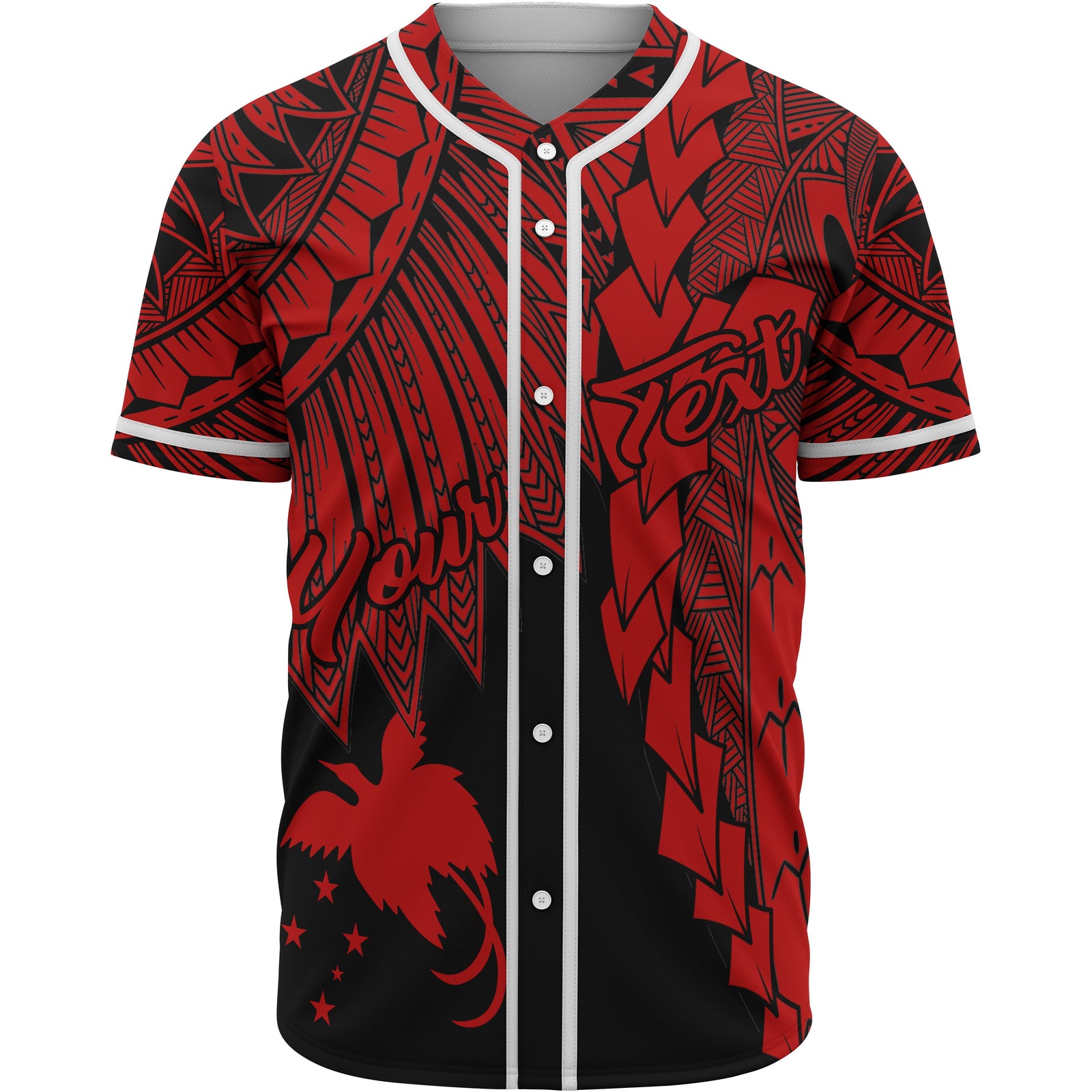 Papua New Guinea Polynesian Custom Personalised Baseball Shirt - Tribal Wave Tattoo Red Unisex Red - Polynesian Pride