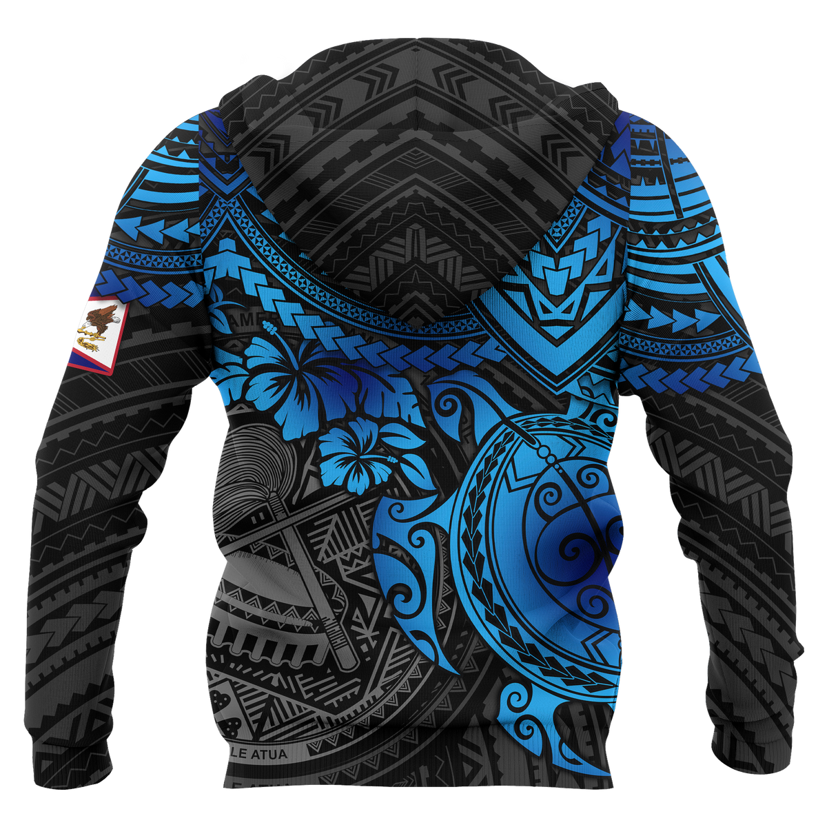 American Samoa Polynesian Hoodie Blue Turtle - Polynesian Pride