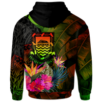 Tuvalu Polynesian Zip up Hoodie Hibiscus and Banana Leaves - Polynesian Pride