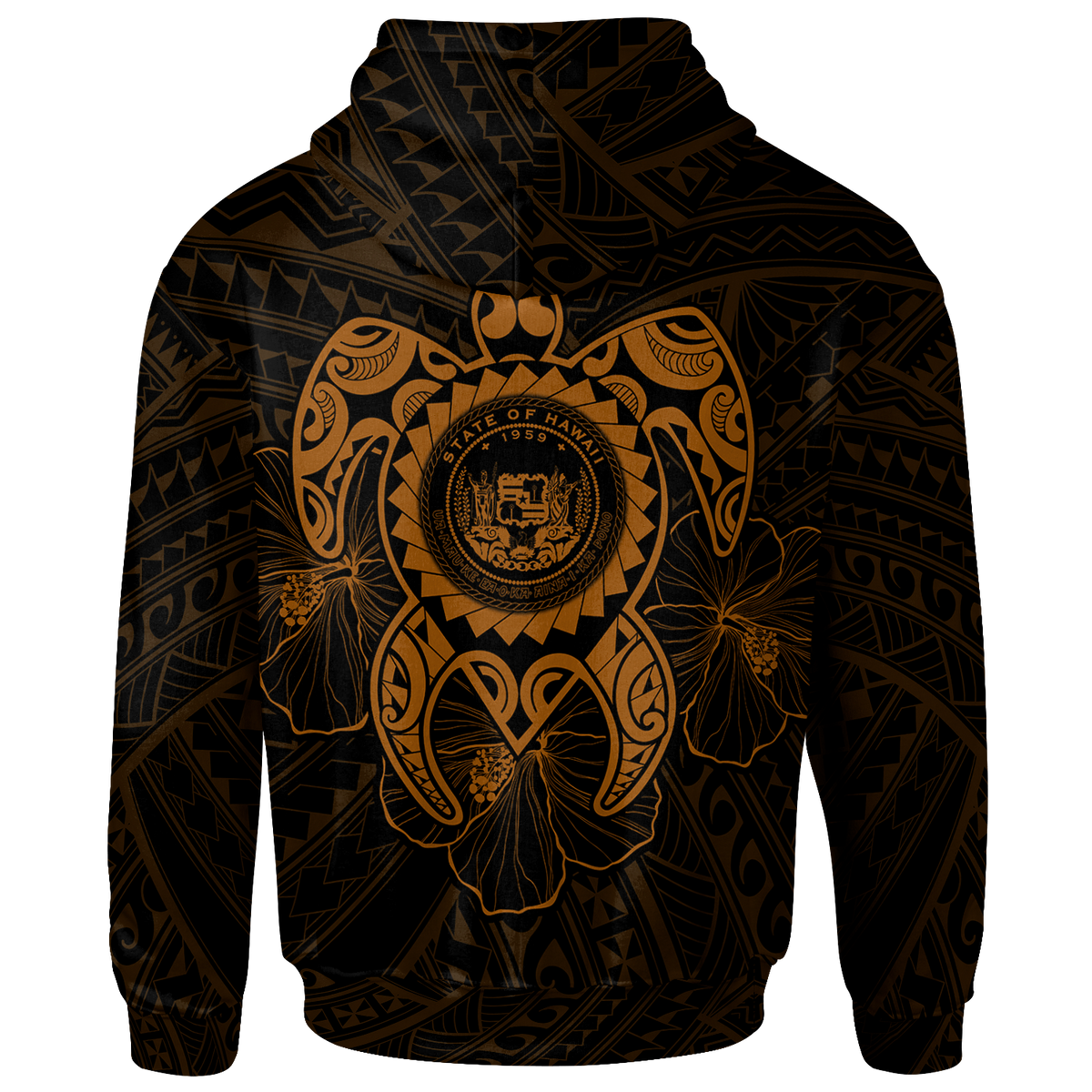 Hawaii Polynesian Custom Hoodie Vintage Polynesian Turtle (Golden) - Polynesian Pride