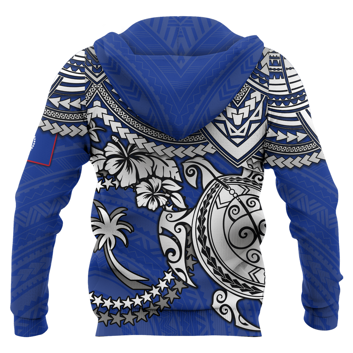 Chuuk Polynesian Hoodie White Turtle (Blue) - Polynesian Pride