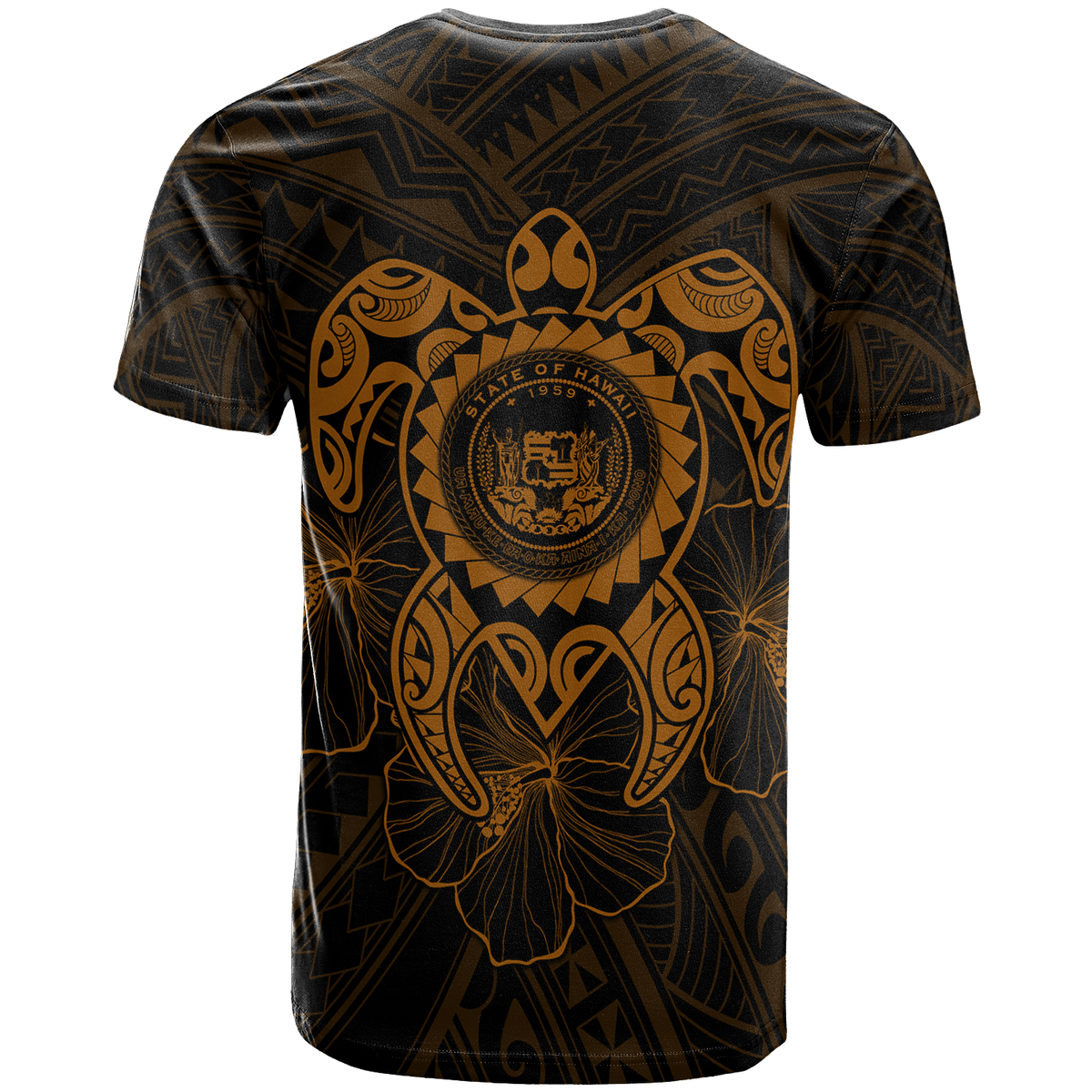 Hawaii Polynesian T Shirt Vintage Polynesian Turtle (Golden) - Polynesian Pride
