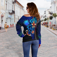 Nauru Custom Personalised Women's Off Shoulder Sweater - Vintage Tribal Moutain - Polynesian Pride