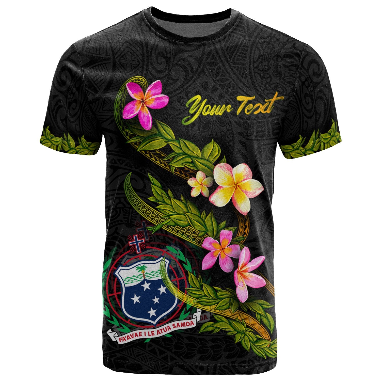 Samoa Polynesian Custom T Shirt Plumeria Tribal Unisex Black - Polynesian Pride