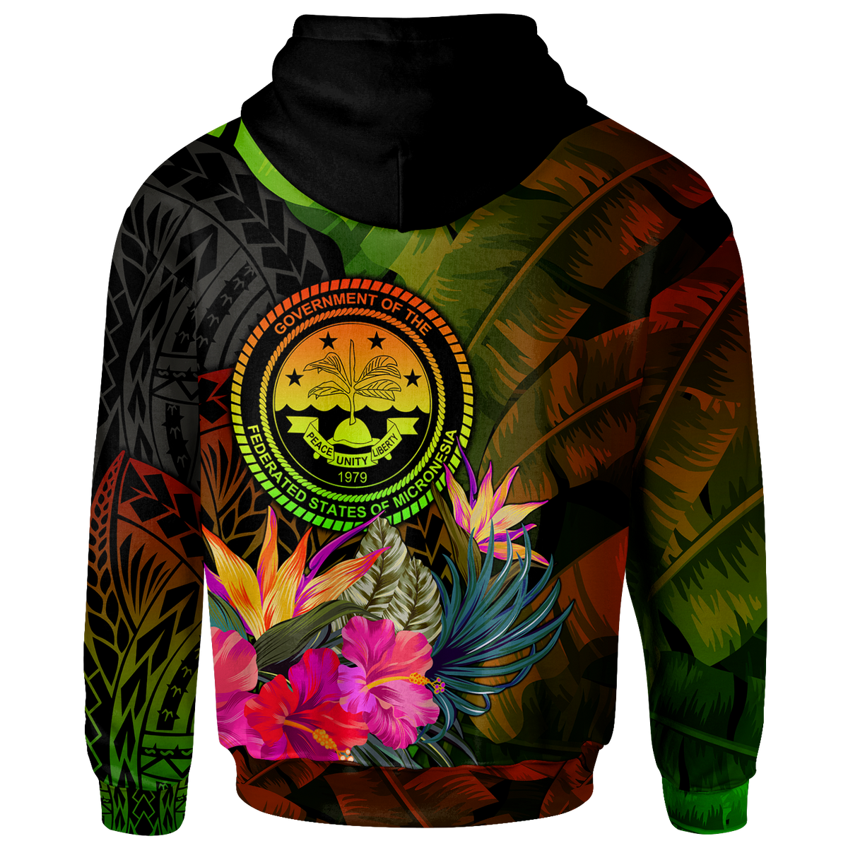 Federated States of Micronesia Polynesian Custom Zip up Hoodie Hibiscus and Banana Leaves - Polynesian Pride