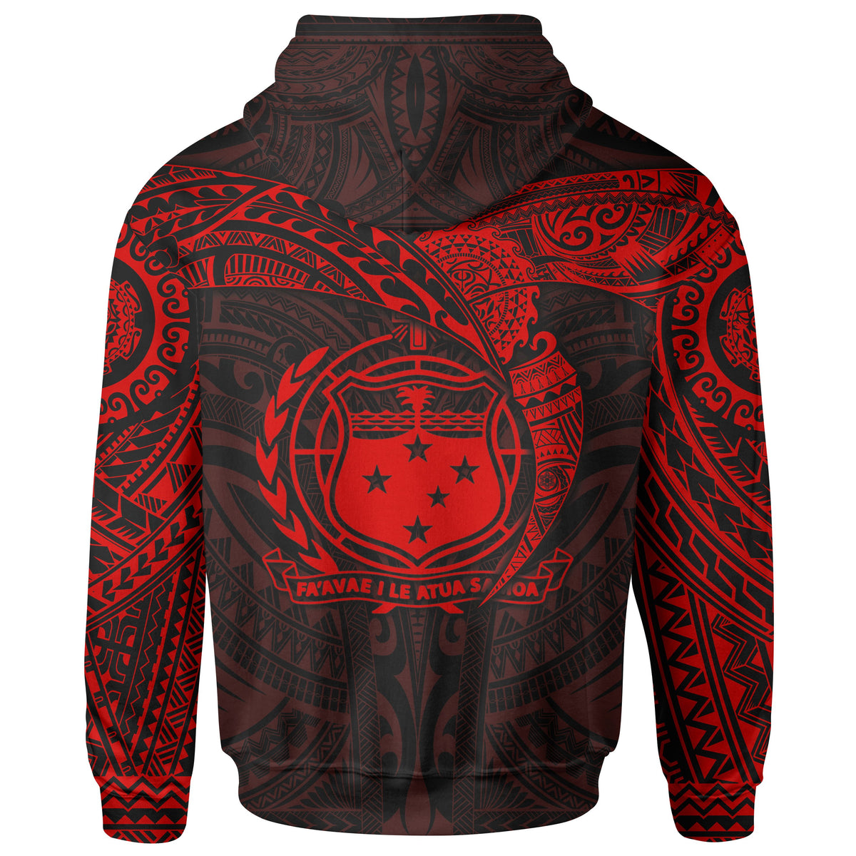 Samoa Polynesian Hoodie Red Black Heart Shield - Polynesian Pride