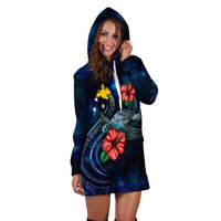 Papua New Guinea Polynesian Hoodie Dress - Blue Turtle Hibiscus - Polynesian Pride