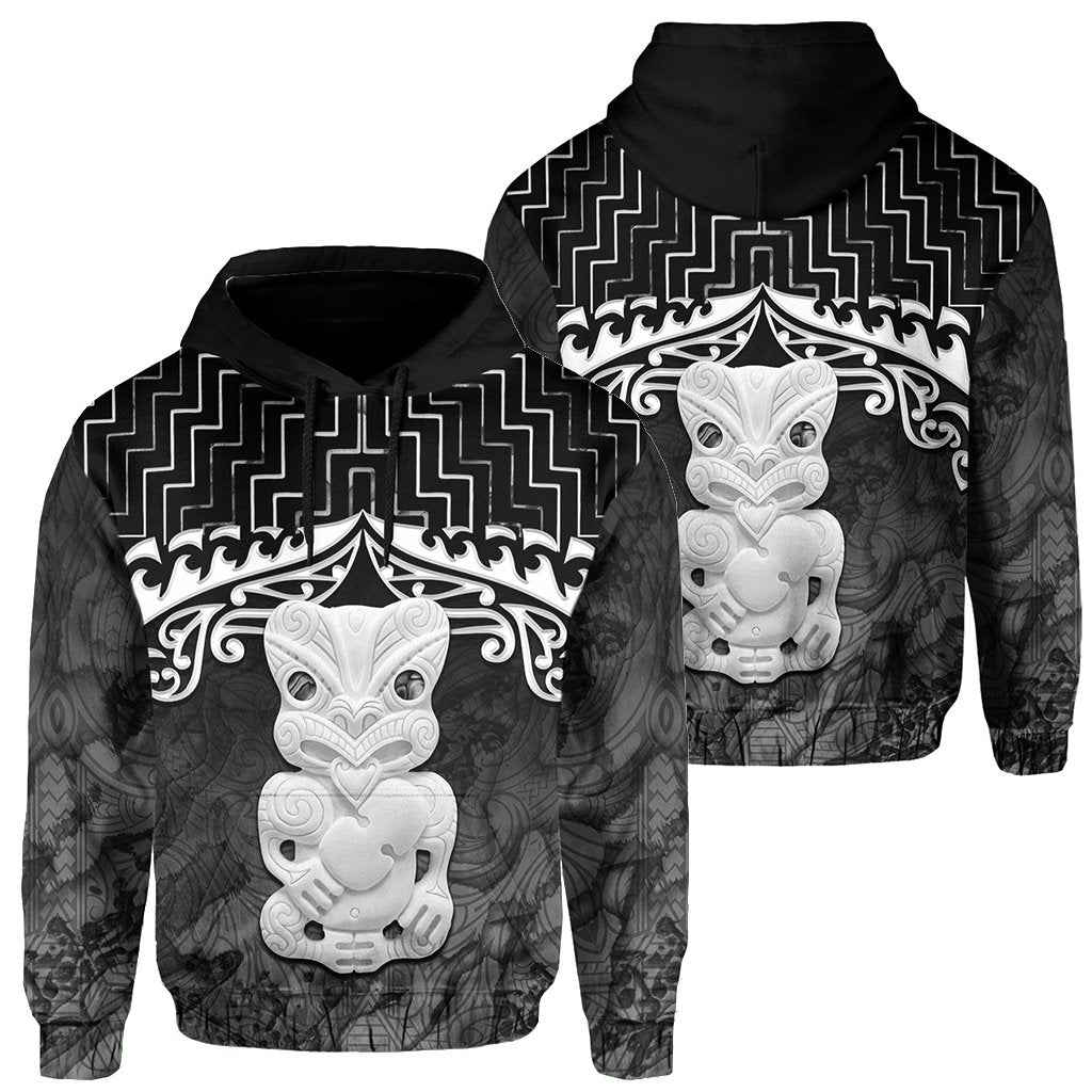 New Zealand Hoodie, Poutama Maori Hei Tiki Pullover Hoodie Black Unisex Black - Polynesian Pride