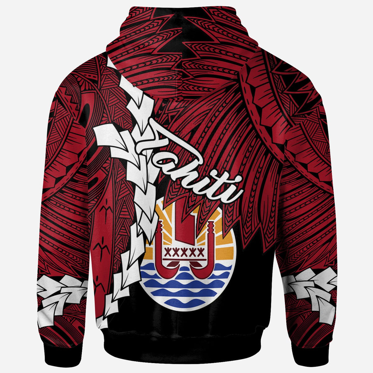 Tahiti Polynesian Zip up Hoodie Tribal Wave Tattoo Flag Style - Polynesian Pride
