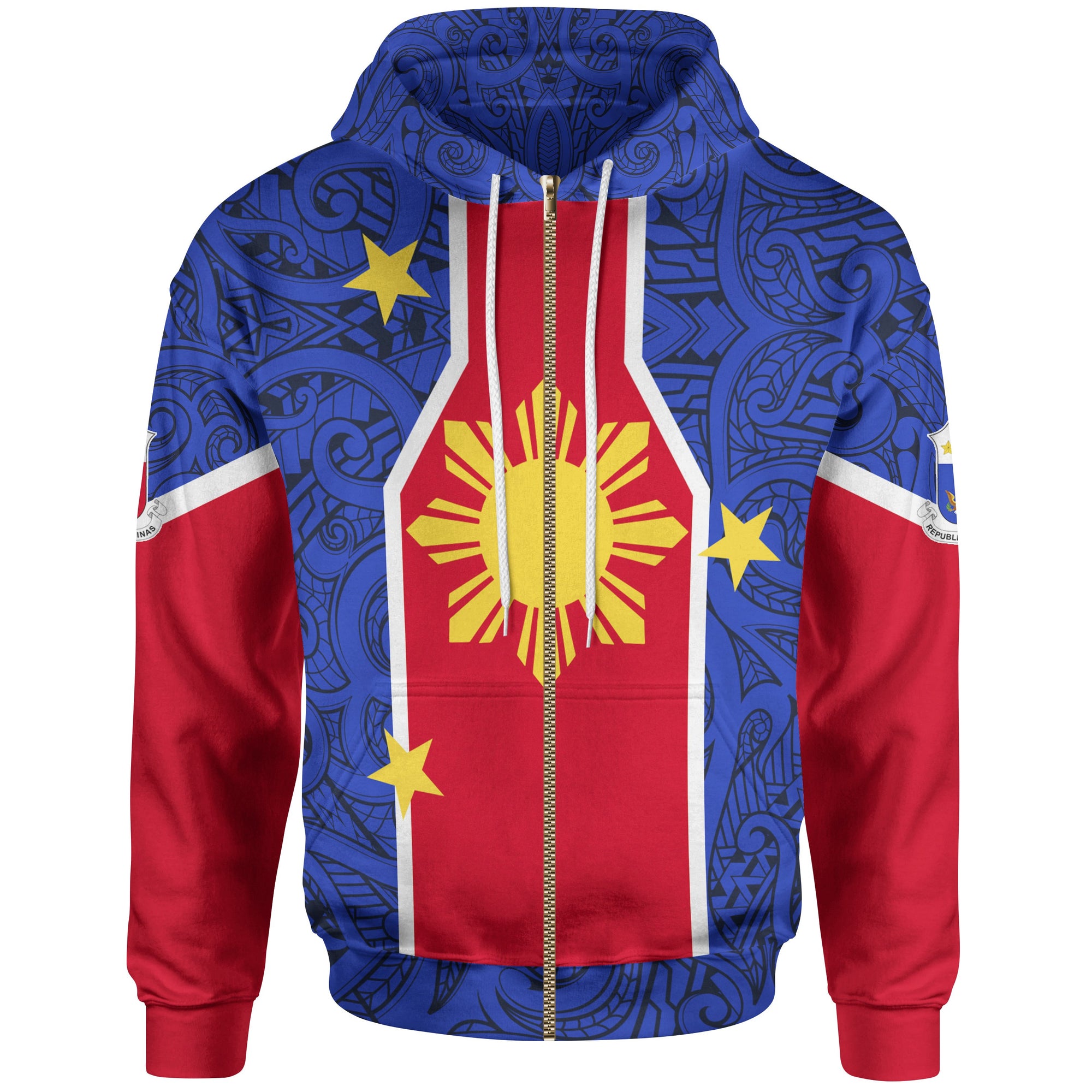 Philippines Zip up Hoodie Polynesian Pattern Flag Unisex Blue - Polynesian Pride