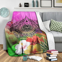 Tahiti Premium Blanket - Manta Ray Tropical Flowers - Polynesian Pride