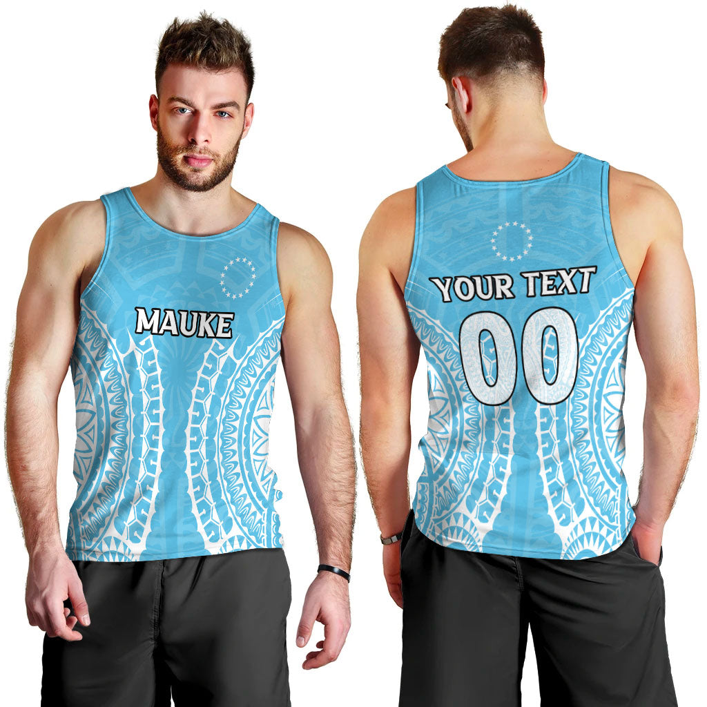 (Custom Personalised) Cook Islands Mauke Men Tank Top - Tribal Pattern - LT12 Blue - Polynesian Pride