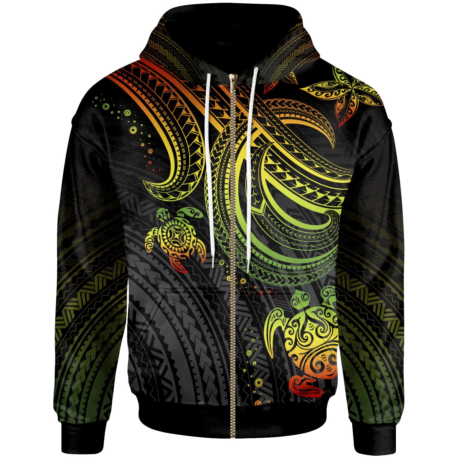 Polynesian Zip up Hoodie Reggae Turtle Unisex Reggae - Polynesian Pride