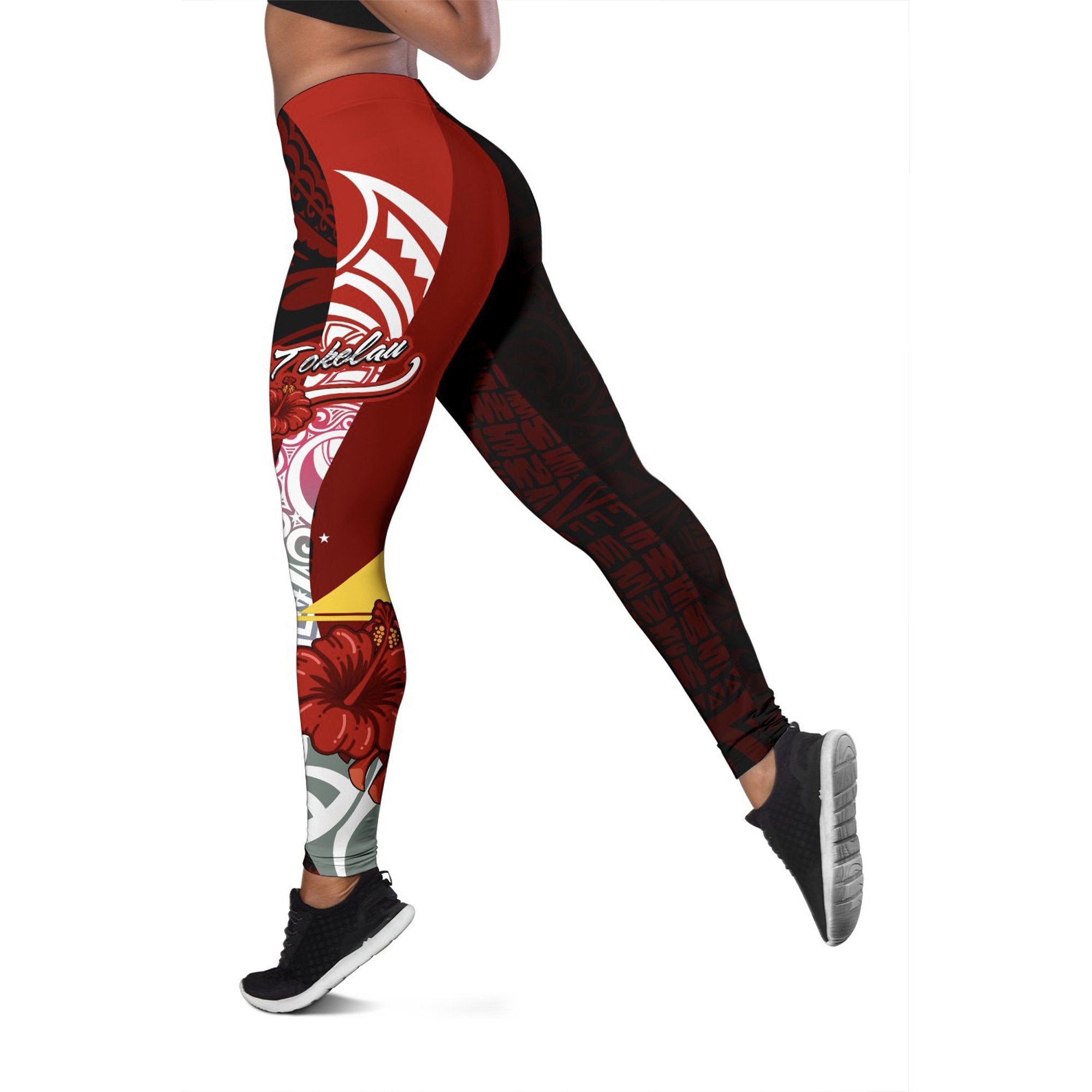 Tokelau Polynesian Legging - Coat Of Arm With Hibiscus Red - Polynesian Pride