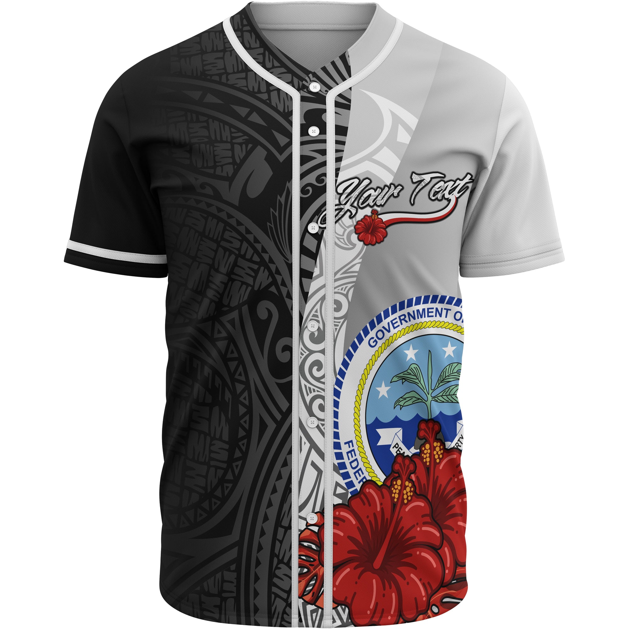 Federated States Of Micronesia Polynesian Custom Personalised Baseball Shirt - Coat Of Arm With Hibiscus White Unisex White - Polynesian Pride