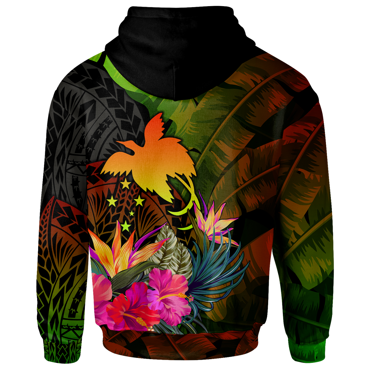 Papua New Guinea Polynesian Custom Zip up Hoodie Hibiscus and Banana Leaves - Polynesian Pride