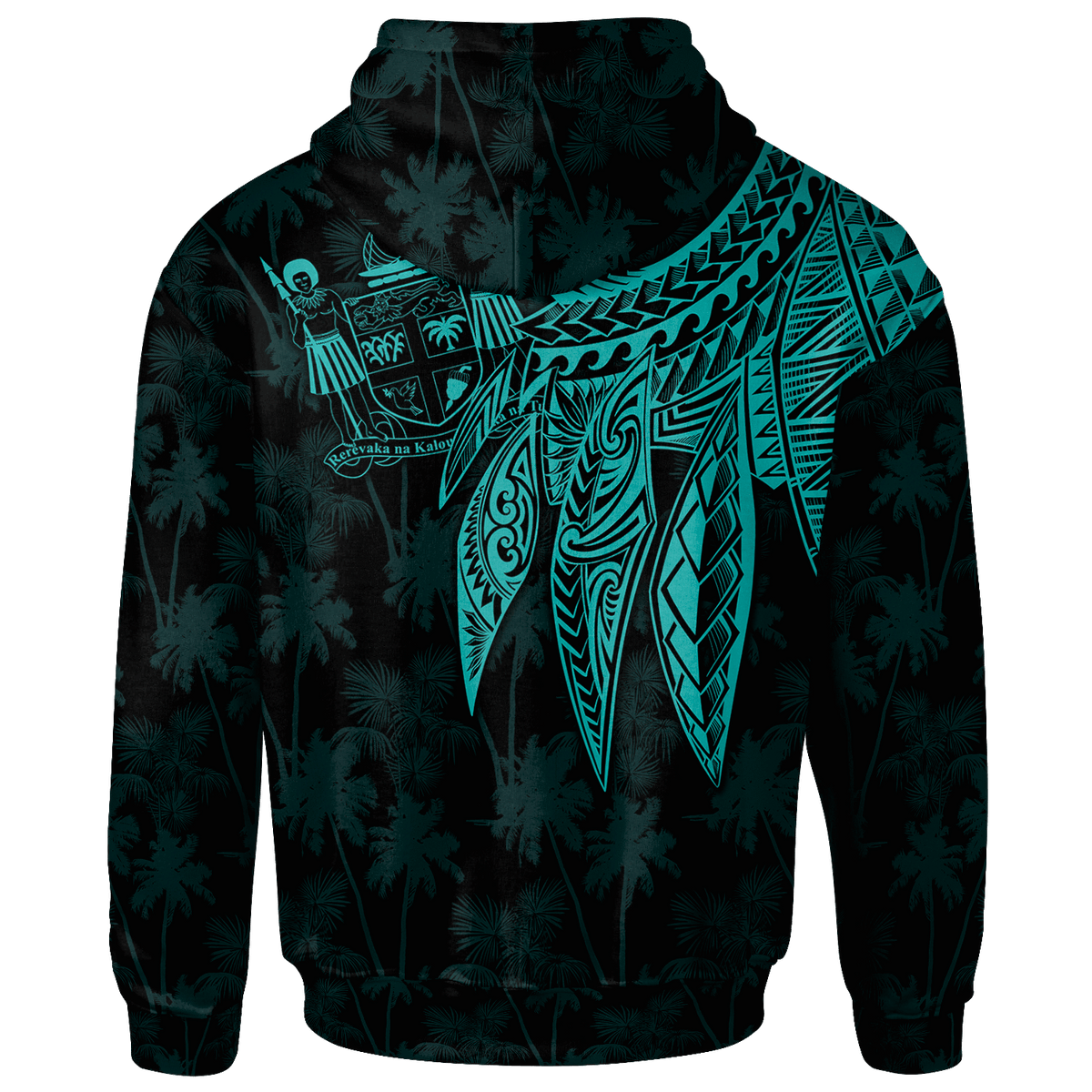 Fiji Zip up Hoodie Polynesian Wings (Turquoise) - Polynesian Pride